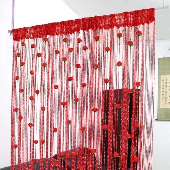 string curtain with flower bud embellishments flower Print Voile Curtain, Semi Sheers Curtain,Tulle Transparent Window Treatment for Bedroom, Living Room