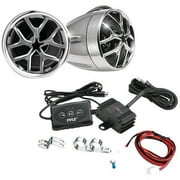 Cycle Series 1400 watt Mounted Motorcycle, ATV - Snowmobile amp & Weatherproof Dual-Handlebar Speakers with Bluetooth - Silver