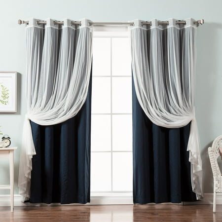 Best Home Fashion Tulle Lace and Solid Cotton Blackout Mix & Match Curtain Panels - Set of (Best Optic For 300 Blackout)