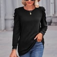 thumbnail image 3 of RQYYD Long Sleeve Shirt for Women Fall Tops Casual Crew Neck Puff Sleeve T Shirts Comfy Loose Fit Lightweight Sweatshirt(Black,XL), 3 of 8
