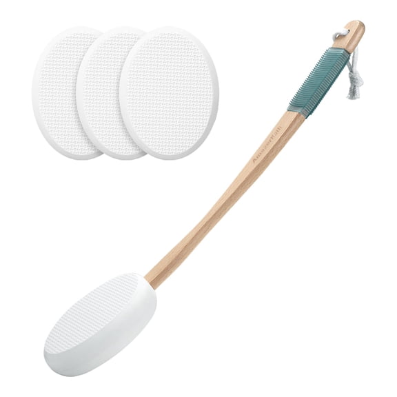 Lotion Applicator for Back,Feet,4 Replacement Pads with 17" Curved Handle,Back Sunscreen Applicator for Kids,Elderly,Women,Apply Skin Cream Medicine Moisturizer Tanner,White
