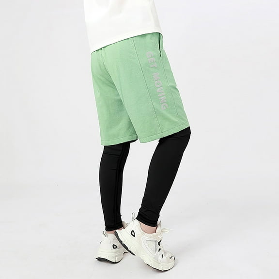 Coerni Big Kids Boys 2 In 1 Athletic Leggings, Toddler Letter Printing Running Workout Legging Pants Breathable Pants