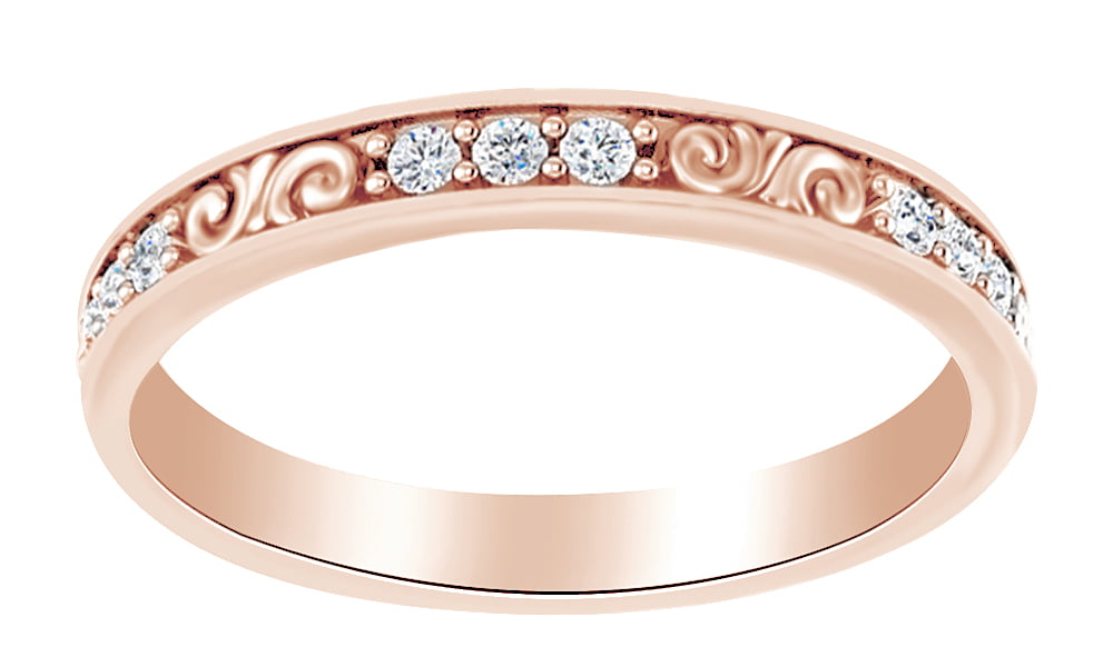 0.25Ct Round Natural Diamond Milgrain Wedding Band Ring 10k Rose Gold 