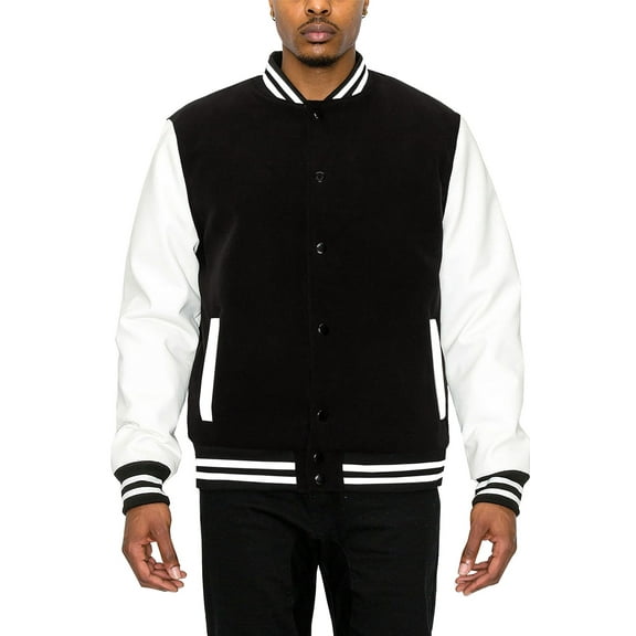 Victorious Men's Essential Melton Varsity Jacket Black/White JK5073 X-Large