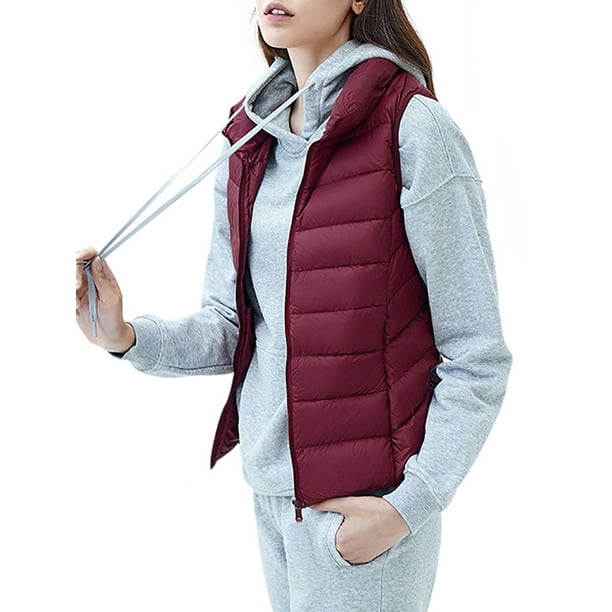 Plus Size Women Lightweight Water-Resistant Packable Down Vest Gilet  Quilted Puffer Zip Puffer Vest Ladies Sleeveless Coat Jacket 