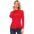 thumbnail image 1 of Unique Bargains Blouse en Tricot à Manches Longues et Col Montant Froncé pour Femmes Rouge S, 1 of 5