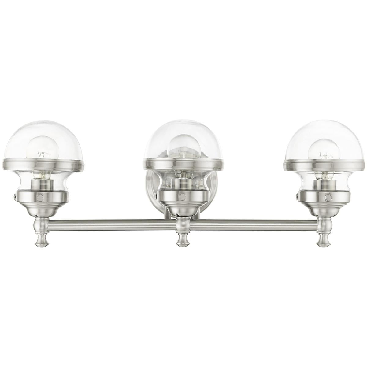 24 inch 3 Light Brushed Nickel Bathroom Vanity light fixture with Hand Blown Clear Glass Shade