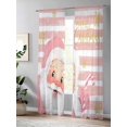 thumbnail image 4 of Merry Christmas Sheer Curtains 84 Inch Long 2 Panels, Pink Santa Claus Leaf Winter Snowflake Striped Light Filtering Rod Pocket Semi Sheer Curtains, Sheer Voile Drapes for Living Room, 52"x84", 4 of 5