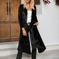 thumbnail image 2 of Velvet Long Open Front Cardigan Coat Elegant Retro High Slit Loose Fit Duster Outerwear With Pockets For Women, 2 of 7