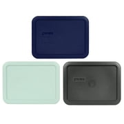 Pyrex Replacement Lid 7210-PC Dark Blue, Muddy Aqua, and Charcoal Gray Rectangle Cover (3-Pack) for Pyrex 7210 3-Cup Dish (Sold Separately)