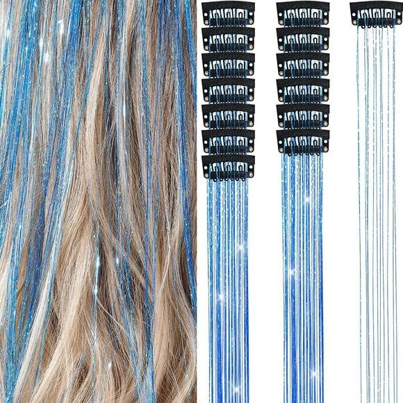 6PCS Clip in Hair Tinsel Set 19.6 Inch Fairy Wig Piece Sparkling Hair Accessories Glitter Hair Extensions for Women Girls Kids Festival Party Use