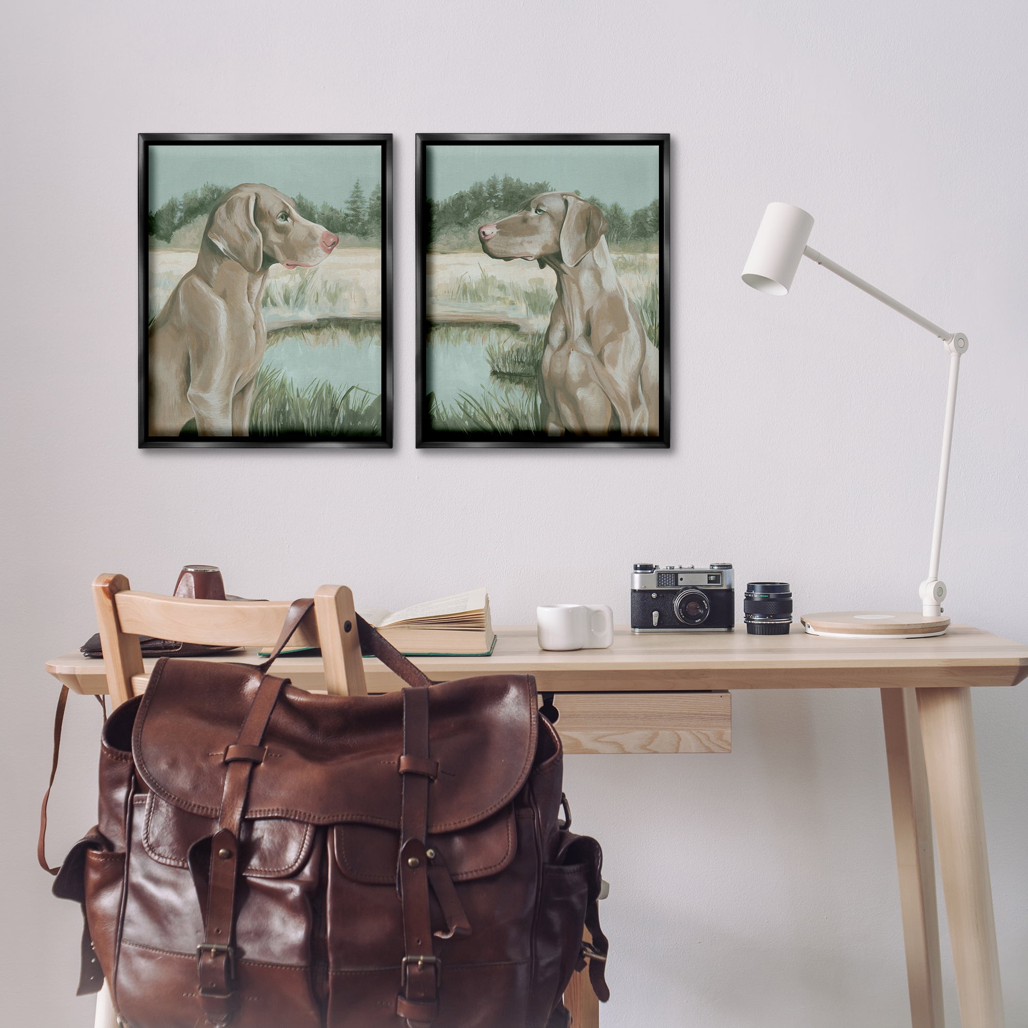 Stupell Industries Weimaraner Dog by Marsh Animals Painting Black Floater Framed Canvas Art Print Wall Art, 17 x 21, Set of 2