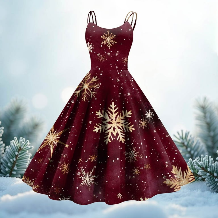 Christmas Dresses for Women Sleeveless Christmas Snowflake Printed
