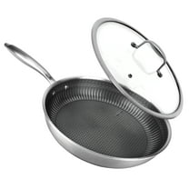 NutriChef NC3PL12 Nonstick Tri-Ply Stainless Steel Stir Fry Pan with Glass Lid, 12 inch