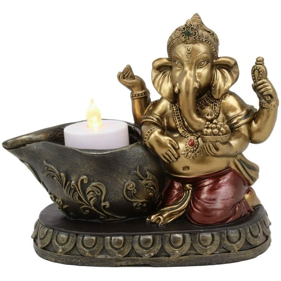 Ebros Lord God Ganesha with Modaka Bowl of Sweets Votive Candle Holder Figurine