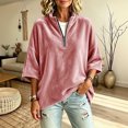 thumbnail image 5 of GZMOALH Women's Velvet Quarter Zip Top, Mock Neck 3/4 Sleeve Loose Fit Casual Pullover Sweatshirt, 5 of 5