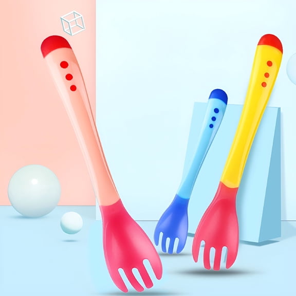ACDANC Temperature Sensing Fork for Kids Boys Girls Silicone Fork Feeding Baby Fork Toddler Flatware