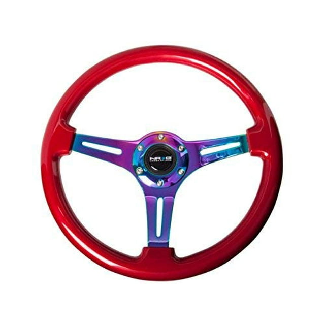 NRG Innovations ST-015MC-RD Classic Wood Grain Wheel (350mm 3 Neochrome spokes - Red grip)