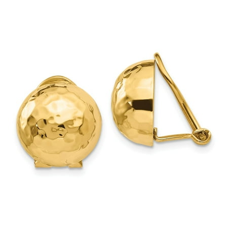 14K Yellow Gold Earring Button Women'S 12 mm Omega Clip 12Mm Hammered Non-Pierced Earrings