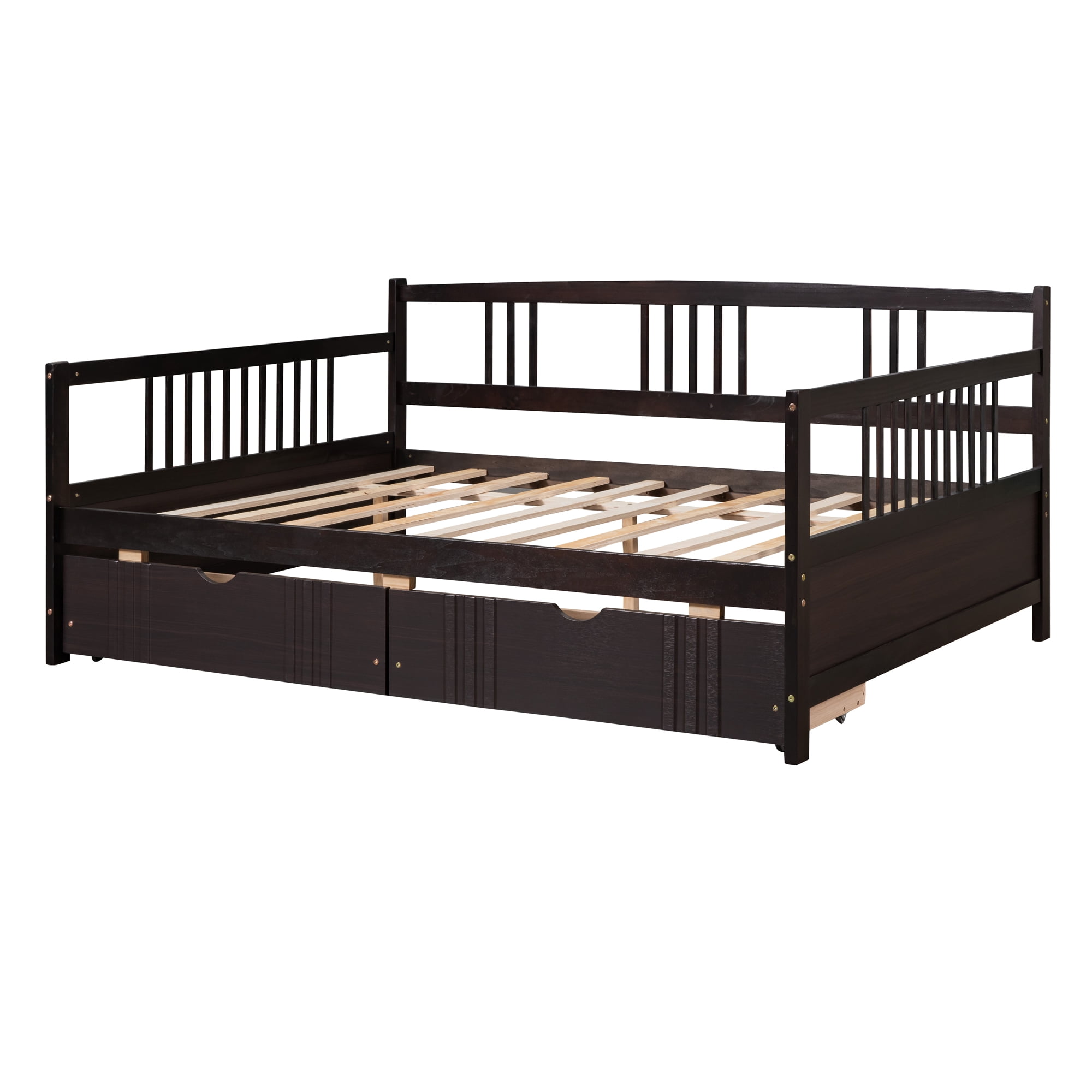 Aukfa Daybed with 2 Storage Drawers, Wood Full Size Daybed Frame for Guests Sleepovers, Espresso