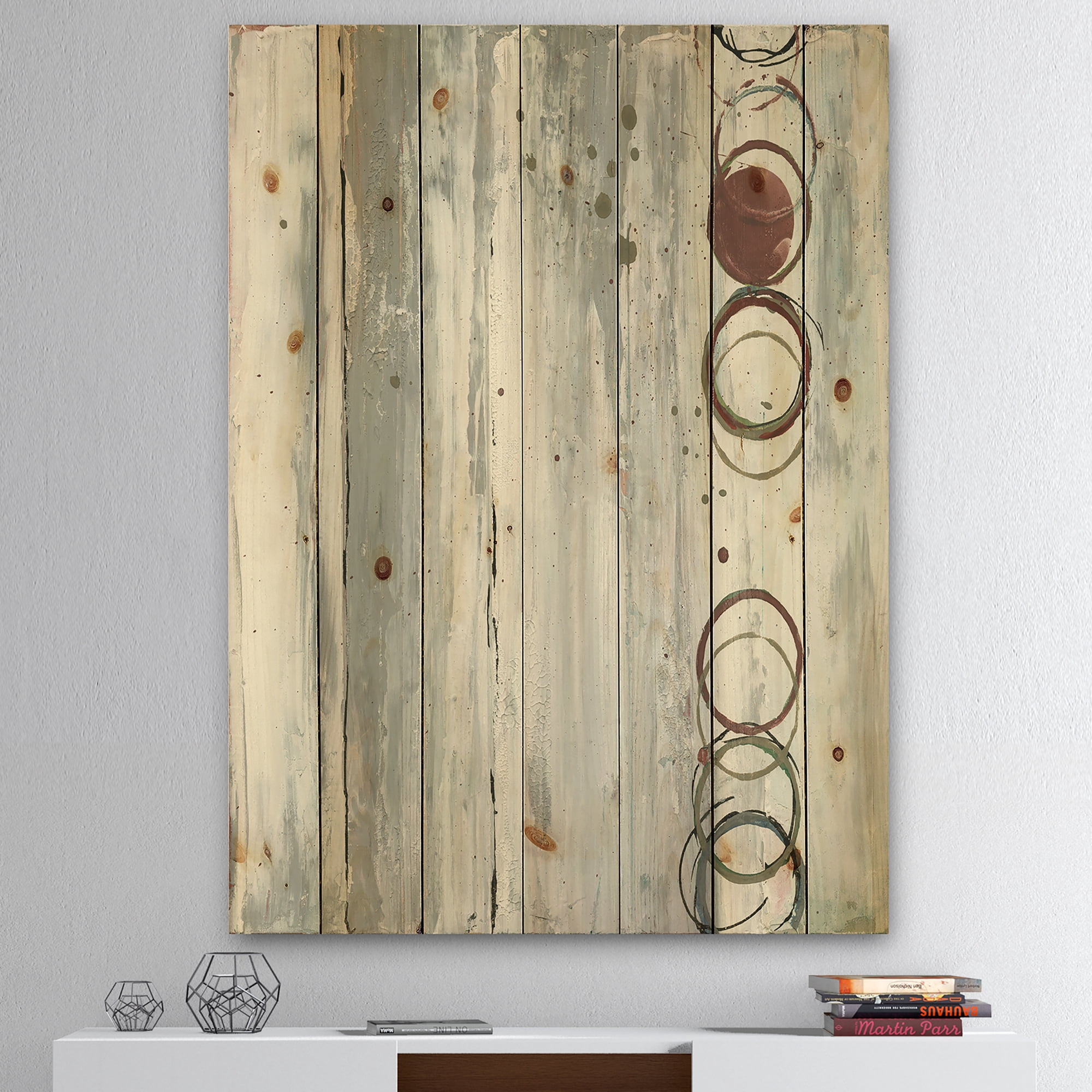Designart 'Whitewashed Chinchilla' Modern Geometric Print on Natural Pine Wood