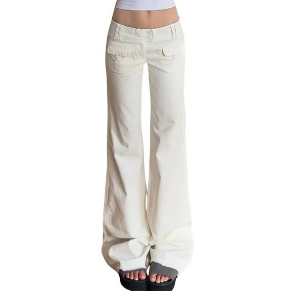 Women'S Wide Leg Jeans Low Waist Causal Straight Leg Business Cargo Pants White M