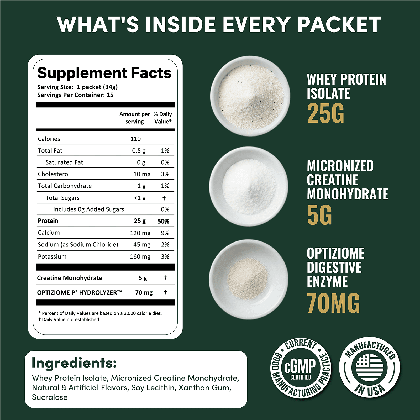 Nutrition On The Go Whey Protein Isolate + Creatine packets – 25g Protein + 5g Creatine - Travel Protein Powder - Vanilla, 6-Pack
