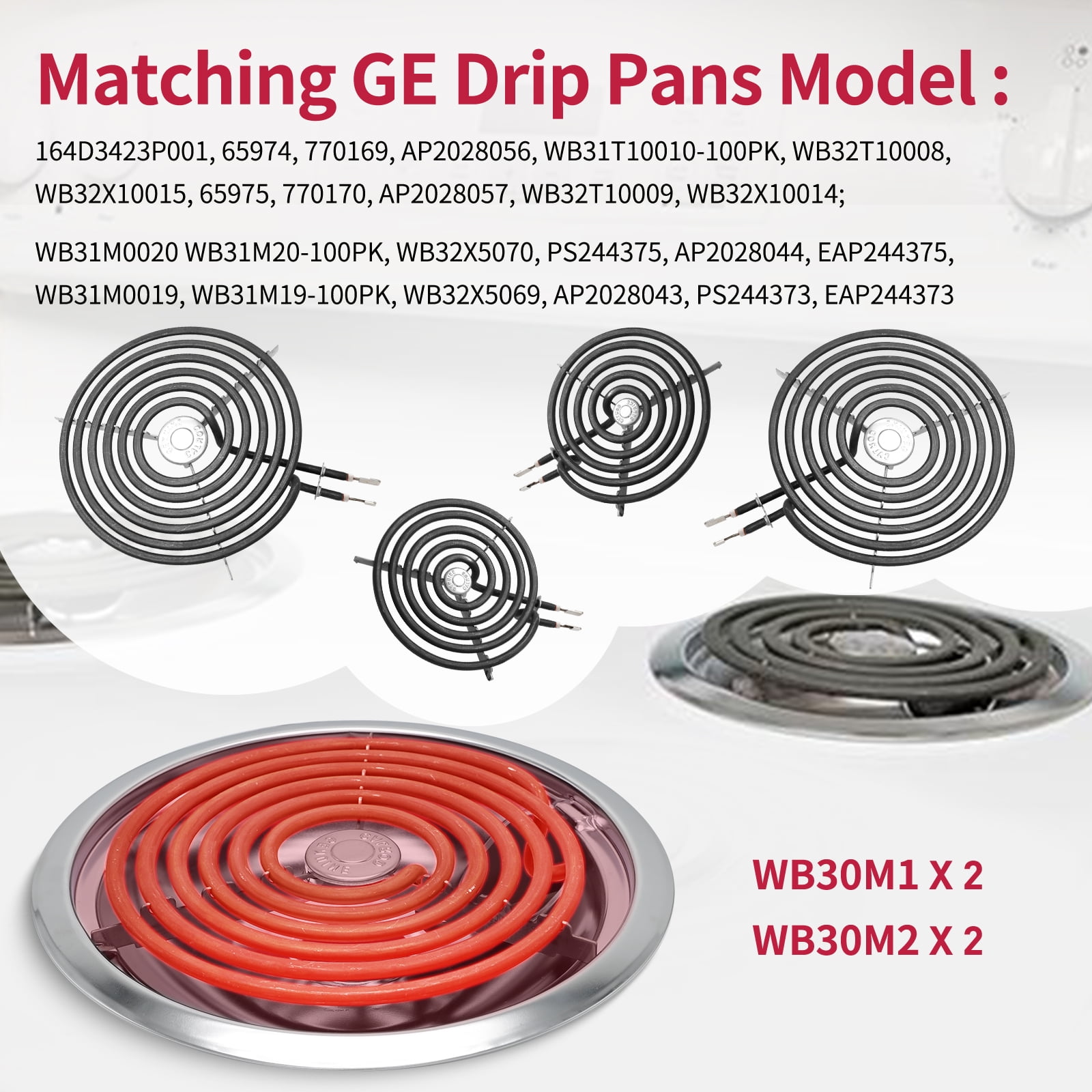 COZZIVITA WB30M1 & WB30M2 Electric Stove Burner Replacement - Fit GE, Hotpoint - 2x 8'' & 2x 6''