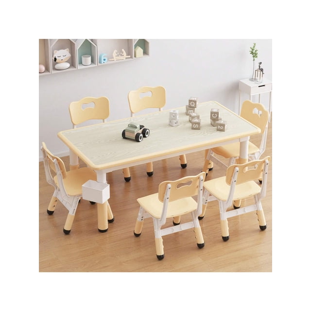 Eastvita ' Table 6-Chair Set with Key Features (Beige Grey Pink)