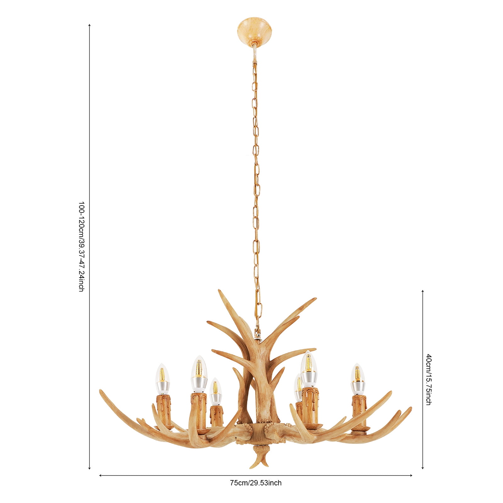 Rustic Antler Chandelier Lighting ,6 Light Retro Deer Antler Chandelier ,E12 Base Deer Horn Ceiling Pendant Light Fixtures for Home Living Room Hotel Store,Packed it with Full Foam