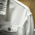 thumbnail image 5 of Jean Jacket Ripped Hole Solid Color Turndown Collar Streetwear Autumn Winter Loose Single Breasted Denim Jacket for Trip, 5 of 5