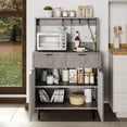 thumbnail image 3 of Fluted Sideboard Buffet Cabinet with Storage, Modern Coffee Bar Cabinet with Adjustable Shelves & 2 Drawers, Wood Buffet Console Table for Kitchen Dining Living Room Entryway Hallway, Grey, 3 of 7