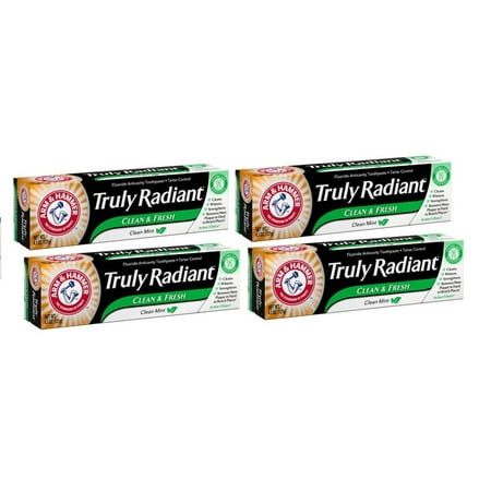 (4 Pack) Arm & Hammer Truly Radiant Clean Mint Fluoride Anticavity Toothpaste, 4.3