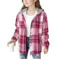 thumbnail image 2 of NAISIBABY Girls Fleece Shirt Jacket, Button Down Fashion Plaid Long Sleeve Fall Winter Casual Hooded Outwear Hot Pink 14T, 2 of 3