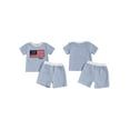 thumbnail image 2 of BemeyourBBs Toddler Baby Boy Girl 4th of July Outfit Infant Baby Independence Day Summer Clothes Waffle Knit Cute American Flag Embroidery Striped Short Sleeve T-Shirt and Shorts Set, 2 of 9