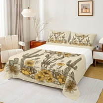 Homewish Rustic Null Skull Twin Sheet Sets,Country Western Cowboy Twin Fitted Sheet,Tropical Desert Cactus Flat Sheet For Girls Kids,Microfiber Bedroom Decor,3-Piece