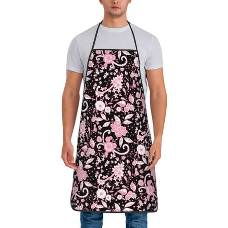 

Apron for Men Women Pink Leaves Daisies Flowers Waterproof Chef Kitchen Baking Apron with Long Ties Aprons for Cooking Baking and Gardening Kitchen Collection