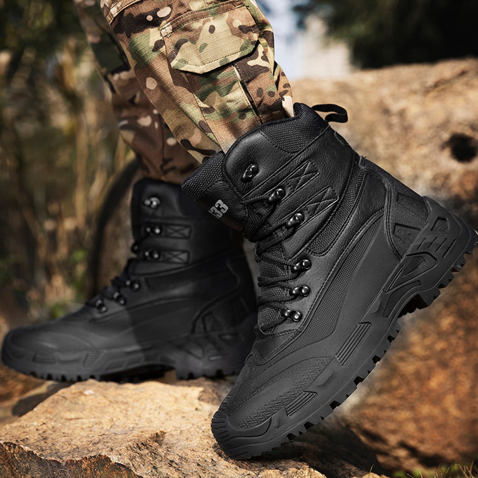 PMUYBHF Male Mens Leather Shoes Wide Men Sports Shoes Fashion New Pattern Outdoor Mountaineering Boots Physical Training Boots Thick Sole Lace up