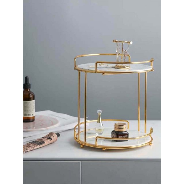 Estante de almacenamiento de cosméticos de doble capa de hierro chapado en oro Tocador creativo Estante de almacenamiento de escritorio Estante de maquillaje