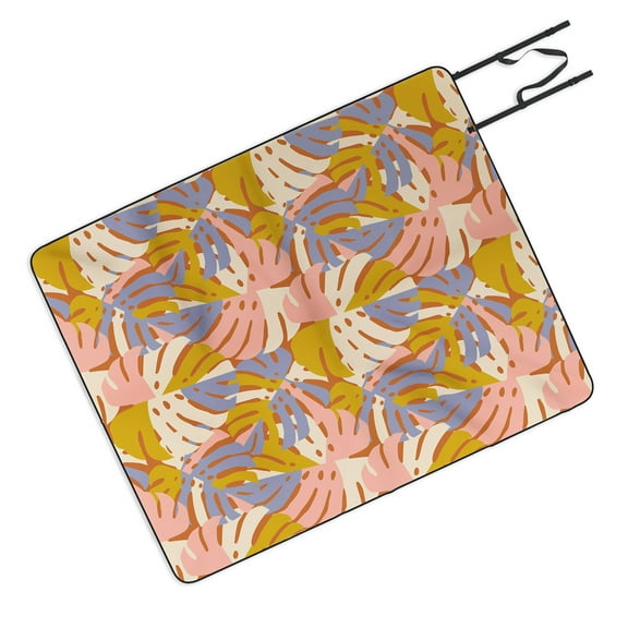 Society6 Lathe Quill Color Block Monstera Pink Picnic Blanket