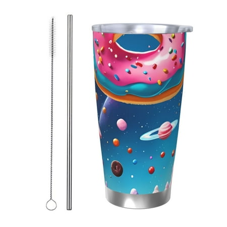 

Gaeub Colorful Donut Print 20-Ounce Stainless Steel Car Cup Tumblers Cups with Lids and Straw Coffee Cups for Adults Kids Home Car Office School Travel Party-Straw Two-piece Set