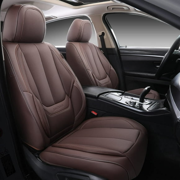 Coverado Seat Covers Car Seat Covers Front Seats Car Seat Cover Car Seat Protector Waterproof Car Seat Cushion Nappa Leather Brwon Seat Covers Carseat Cover Universal Fit for Most Cars
