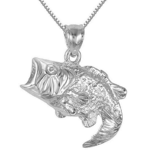 925 Sterling Silver Necklace w/ Bass Fish Pendant Charm