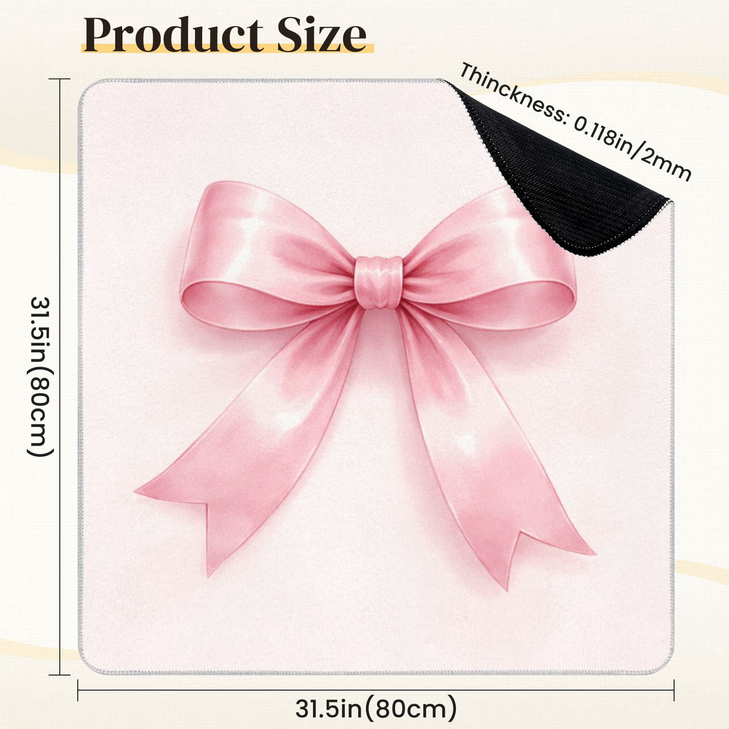 Mahjong Mat 31.5" x 31.5" Pink Satin Bow Shiny Texture Elegant Ribbon Design Non-Slip Noise Reduction Mahjong Tiles Table Cover for Dominoes Poker Card Board and Tile Games