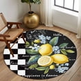 thumbnail image 3 of 5ft Round Rug, Summer Lemon Non-Skid Rubber Backing Large Area Rugs - Living Room Bedroom Home Office, Vintage Black Plaid Blue Spring Floral Indoor Floor Mat Carpets Washable Rug, 3 of 9