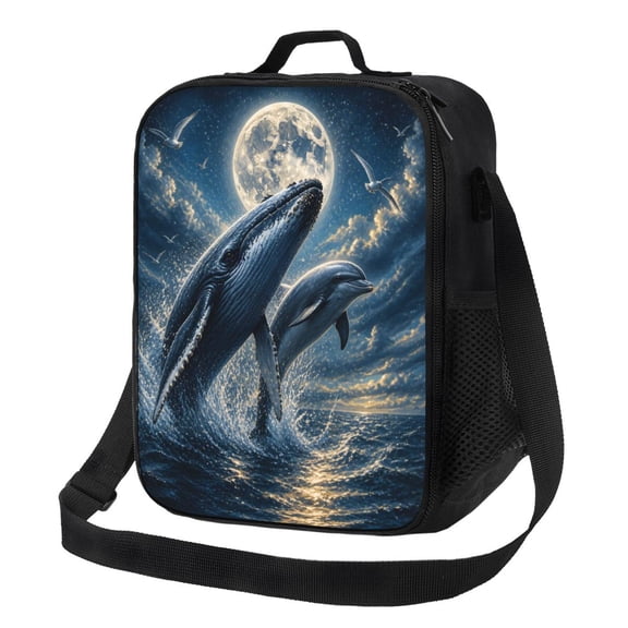 Ocean Whale Lunch Bag Insulated Thermal Lunch Box with Shoulder Strap & Handle for Women and Men