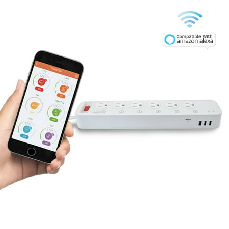 Wi-Fi Multi-Outlet Smart Power Strip 6 Outlet 3 USB Extension Cord For Home or Office Control With Smartphone Compatible with (Best Wifi Power Strip)
