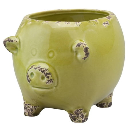- Fox Valley Traders Open Pig-Shape Ceramic Planter, Distressed Green – Cute Animal Mini Pot for Indoor/Outdoor Garden and Home Décor, 4” Long x 4 1/3” Wide x 4 1/3” High