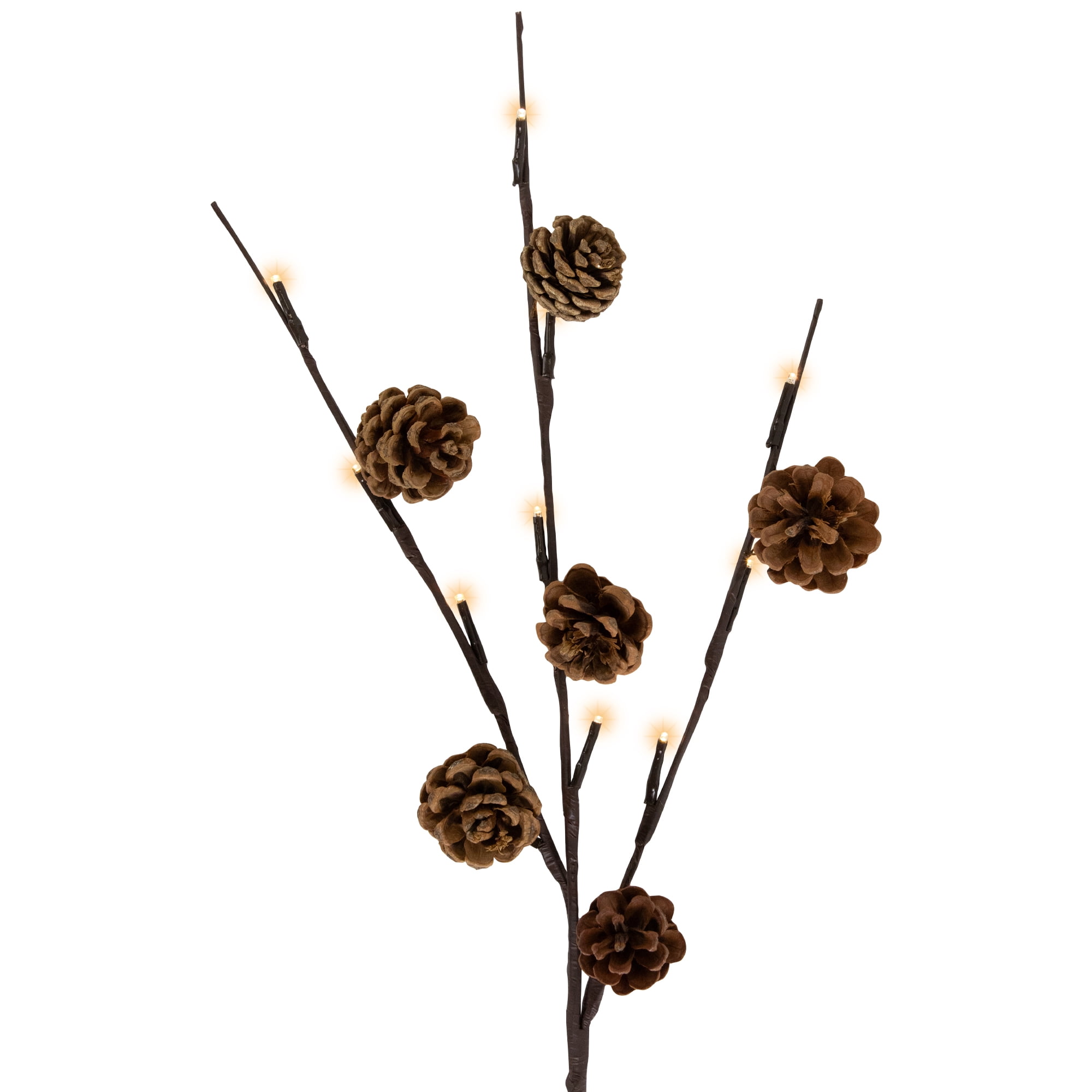 Northlight Lighted Pinecone Christmas Branch Bundle - 23" - Warm White LED - Set of 3