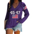 thumbnail image 2 of IDALL Chandail en Molleton pour Femmes Manches Longues T-Shirts Graphiques Rétro 45 47 Imprimé Chandail en Molleton 45 47 Col en V 45 47 pour Président Chandail en Molleton T-Shirts Tenues d'Automne Violet 3TG, 2 of 5